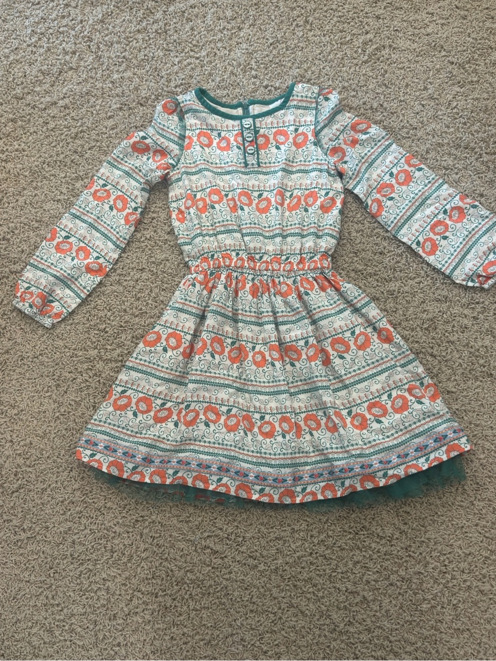 Matilda Jane Orange and Teal Printed Long-Sleeve Girls' Dress